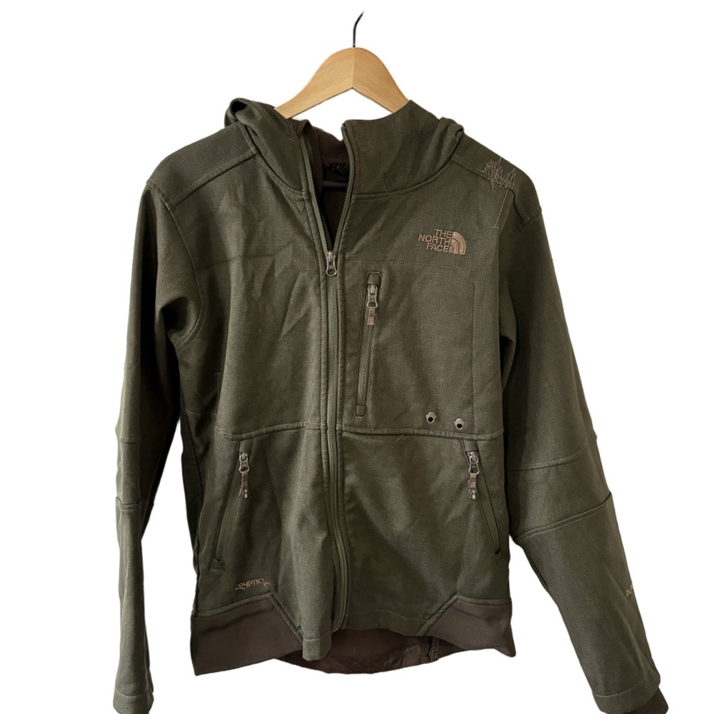 The North Face Apex Softshell Jacket Mens Small Green Hooded Full Zip - Picture 1 of 11
